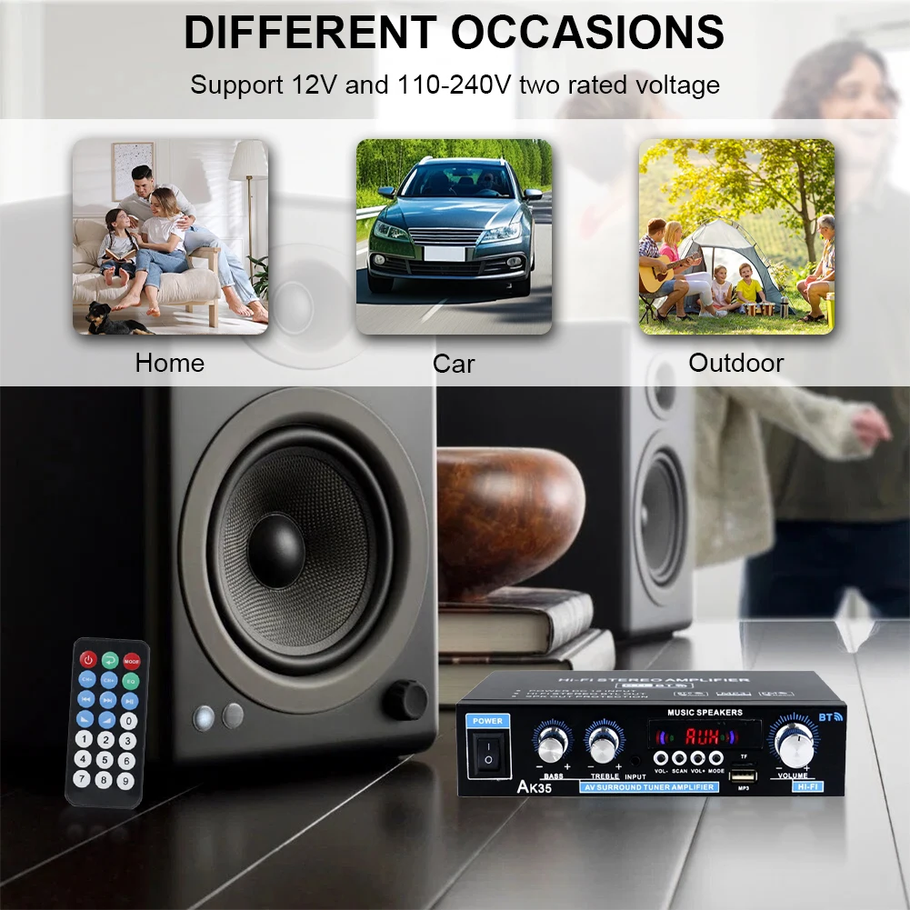 Amplificateur Audio numérique Bluetooth prise ue AK35 amplificateurs stéréo HiFi 110 V-240 V USB carte SD dispositif d'ampli Radio avec télécommande – Image 4