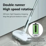 Vadrouille électrique sans fil avec deux moteurs, vadrouille rotative puissante, pulvérisation d&rsquo;eau sans fil, nettoyage de sol entièrement automatique, sans vadrouille à vapeur