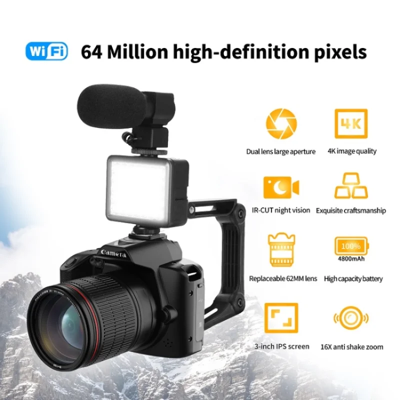 D5 caméscope Portable professionnel 4K HD vidéo Vision nocturne 64MP caméras photographe WIFI appareil Photo numérique DSLR avec Zoom 16X – Image 2