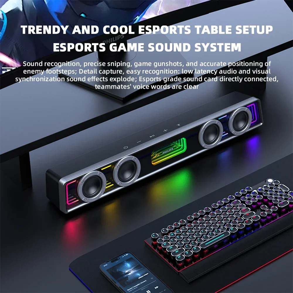 PHILIPS SPA6600 caisson de basses USB sans fil barre de son faible latence quatre unités stéréo rvb jeu haut-parleur puissant pour théâtre de musique