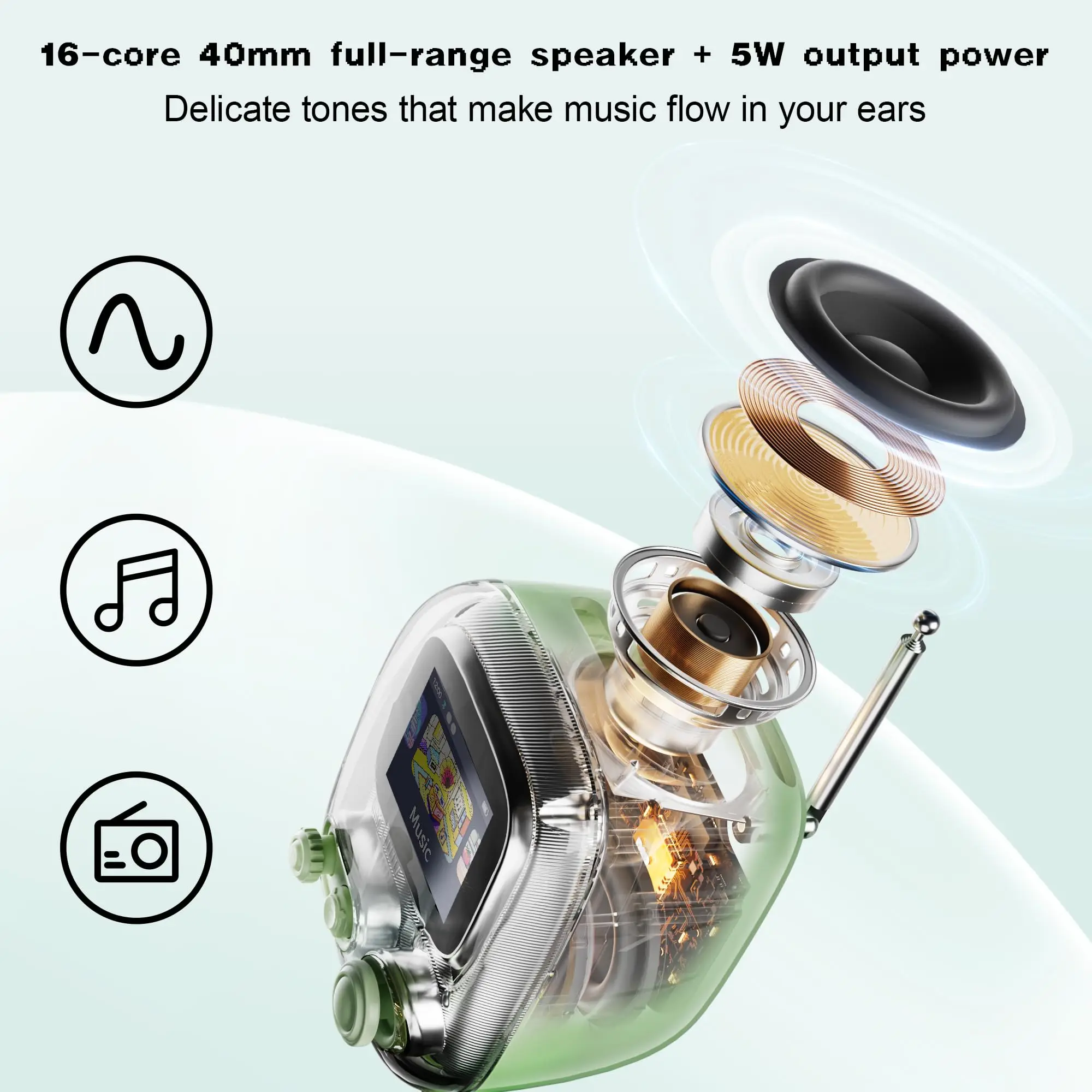 Divoom T-tiivoo-2 Mini petit tv radio portable FM avec antenne réglable Vintage Sans Fil 5.0 Bluetooth Haut-parleur mignon cadeau – Image 4
