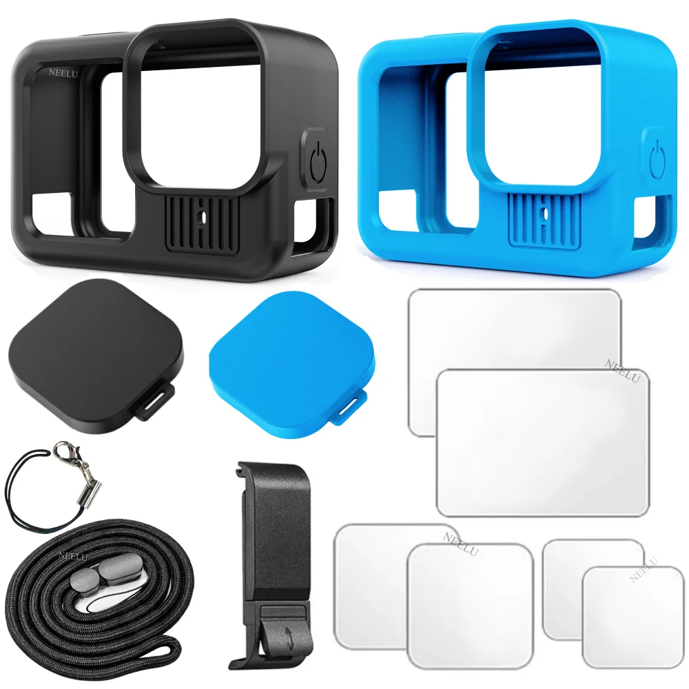 Coque en silicone pour GoPro Hero 13, protecteur d&rsquo;écran en verre trempé noir, Film de protection, couvercle de capuchon d&rsquo;objectif pour accessoires GoPro 13