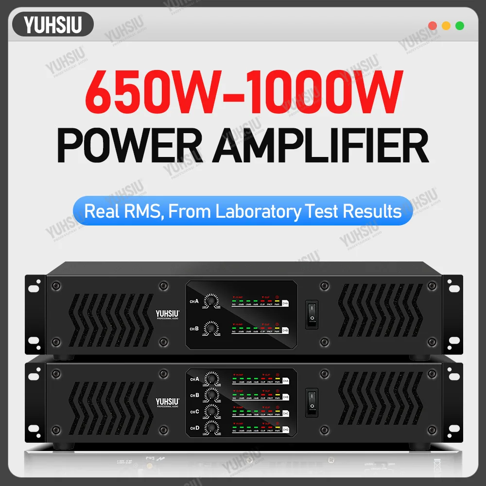 YUHSIU-Amplificateur de puissance numérique, 2U Classe D Médailles, Hifi High 1000W, 2/4 canaux pour KTV Chang Stage Karaoké Audio Speaker Church