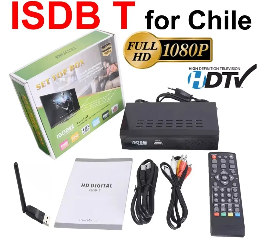 Récepteur TV de diffusion vidéo numérique débaravec câble petHDMI pour les Chiliens Boîtier décodeur ISDB-T chaud 1080P HD TV